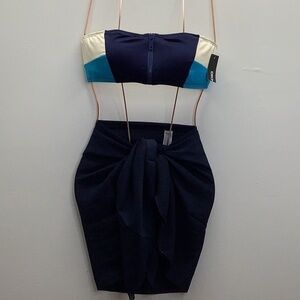 DKNY Size Medium Colorblock Strapless Bikini Top & Zuliana Blue Sarong. New
